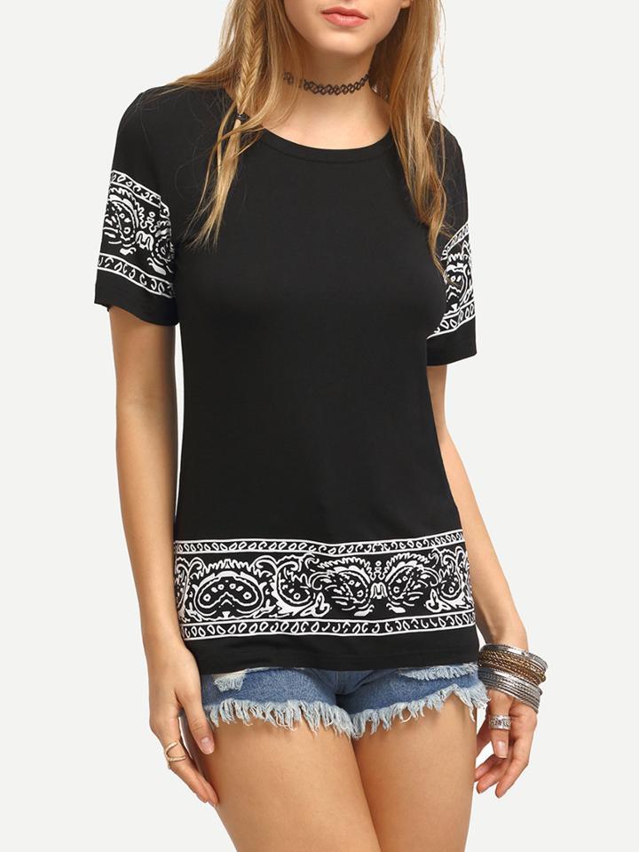 Romwe Contrast Tribal Print T-shirt