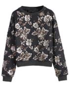Romwe Sequined Crop Black Sweatshirt
