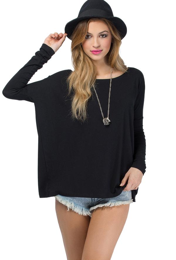 Romwe Batwing Loose Black T-shirt