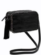 Romwe Black Chain Embellished Fringe Crocodile Cross Body Bag