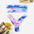 Romwe Random Cloud Print Bandeau With High Cut Bikini