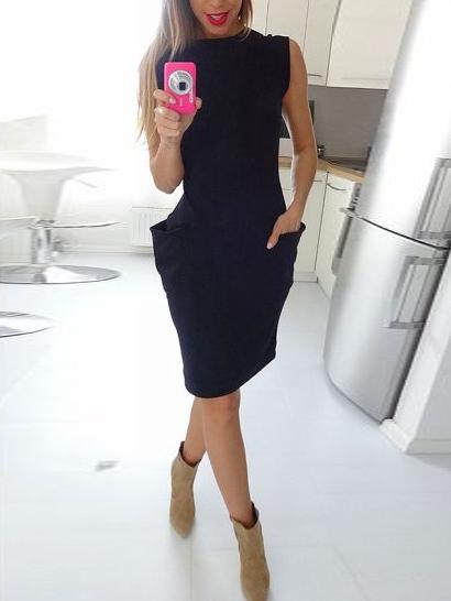 Romwe Black Lace Up Sheath Dress With Pouch Pocket