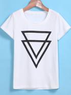 Romwe Round Neck Triangle Print White T-shirt