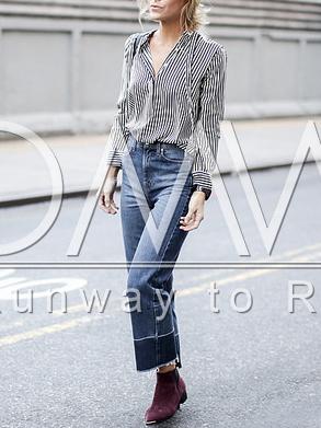 Romwe Women Black White Vertical Striped Shirt