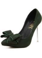 Romwe Dark Green Point Toe With Bow High Heeled Pumps