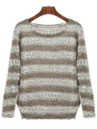 Romwe Striped Colorblck Shaggy Sweater