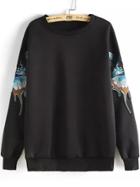 Romwe Butterfly Embroidered Black Sweatshirt