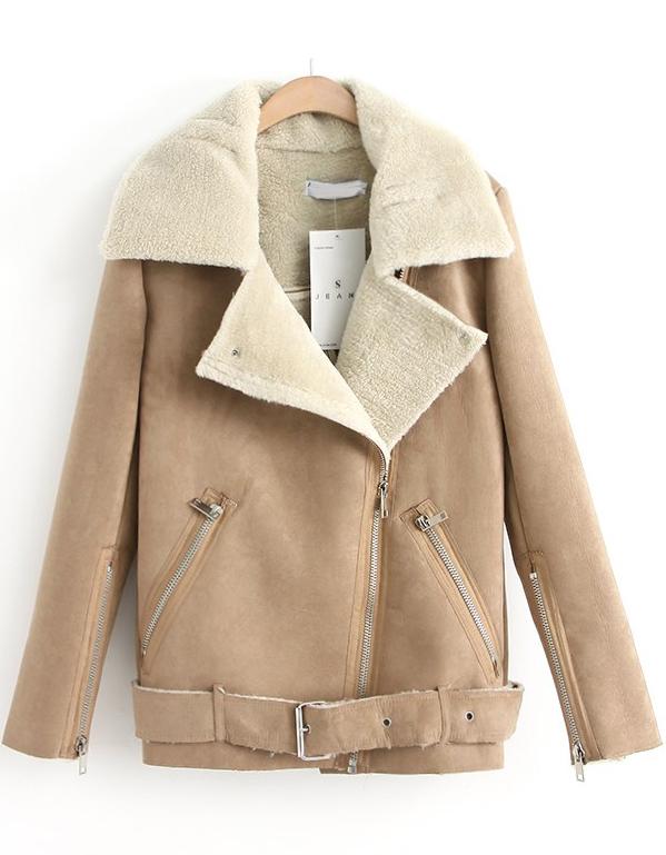 Romwe Zipper Pockets Lapel Coat