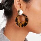 Romwe Disc Detail Leopard Pattern Hoop Earrings