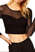 Romwe Mesh Panel Midrif Slim T-shirt