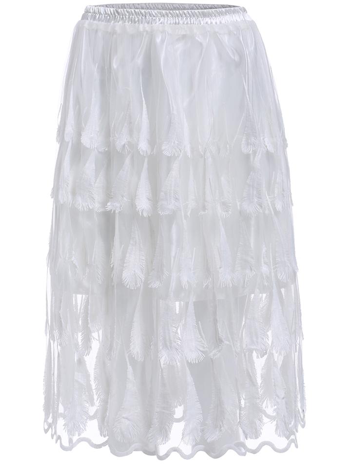 Romwe Elastic Waist Mesh White Skirt
