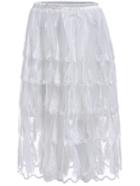 Romwe Elastic Waist Mesh White Skirt