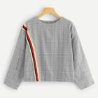 Romwe Plaid Striped Tape Panel Blouse