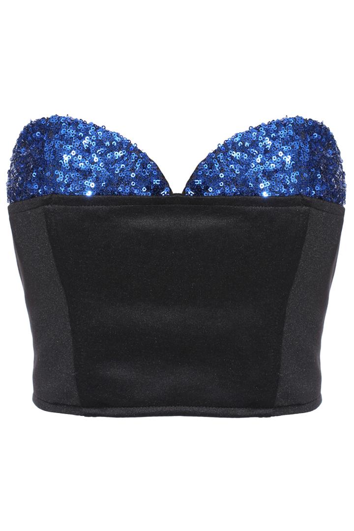 Romwe Romwe Sequined Breast Detail Bandeau-blue
