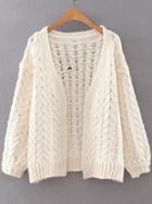 Romwe White Cable Knit Loose Fit Sweater Coat