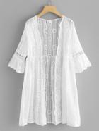 Romwe Lace Fluted Sleeve Long Cardigan