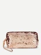 Romwe Sequin Makeup Bag With Wristlet