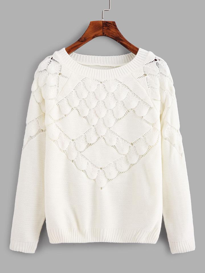 Romwe Raglan Sleeve Hollow Knit Sweater