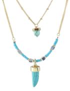 Romwe Gold Plated Blue Turquoise Necklace Chain