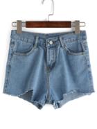 Romwe Asymmetrical Hem Light Blue Denim Shorts