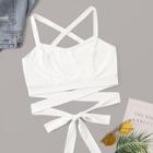 Romwe Solid Lace Up Knot Cami Top