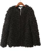 Romwe Zipper Faux Fur Black Coat