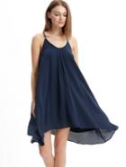Romwe Deep Blue Spaghetti Strap Tie Back Shift Dress