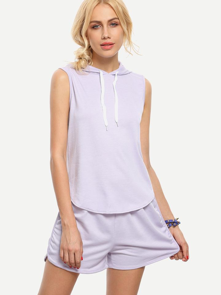 Romwe Purple Hooded Tank Top With Shorts