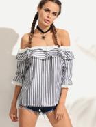 Romwe Off The Shoulder Contrast Vertical Striped Top