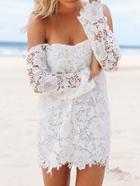 Romwe Off-the-shoulder Flower Lace Dress - White