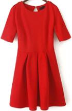 Romwe Round Neck Epaulet Pleated Red Dress