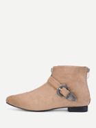Romwe Buckle Front Suede Ankle Boots