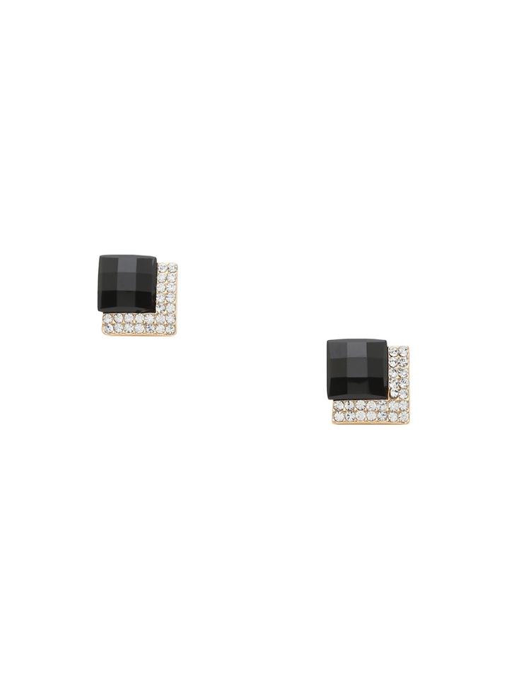 Romwe Black Rhinestone Square Earrings