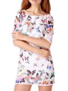 Romwe Butterfly Print Lace Sheath Dress