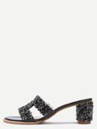 Romwe Black Glitter Sequin Peep Toe Heeled Sandals