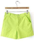 Romwe With Pockets Slim Fruit Green Shorts