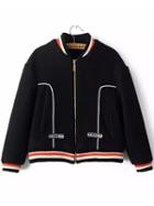 Romwe Stand Collar Striped Zipper Jacket