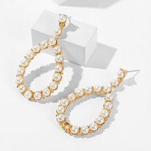 Romwe Faux Pearl Open Waterdrop Earrings