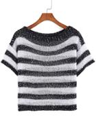 Romwe With Sequined Striped Knit Top