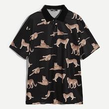 Romwe Guys Allover Leopard Print Polo Shirt