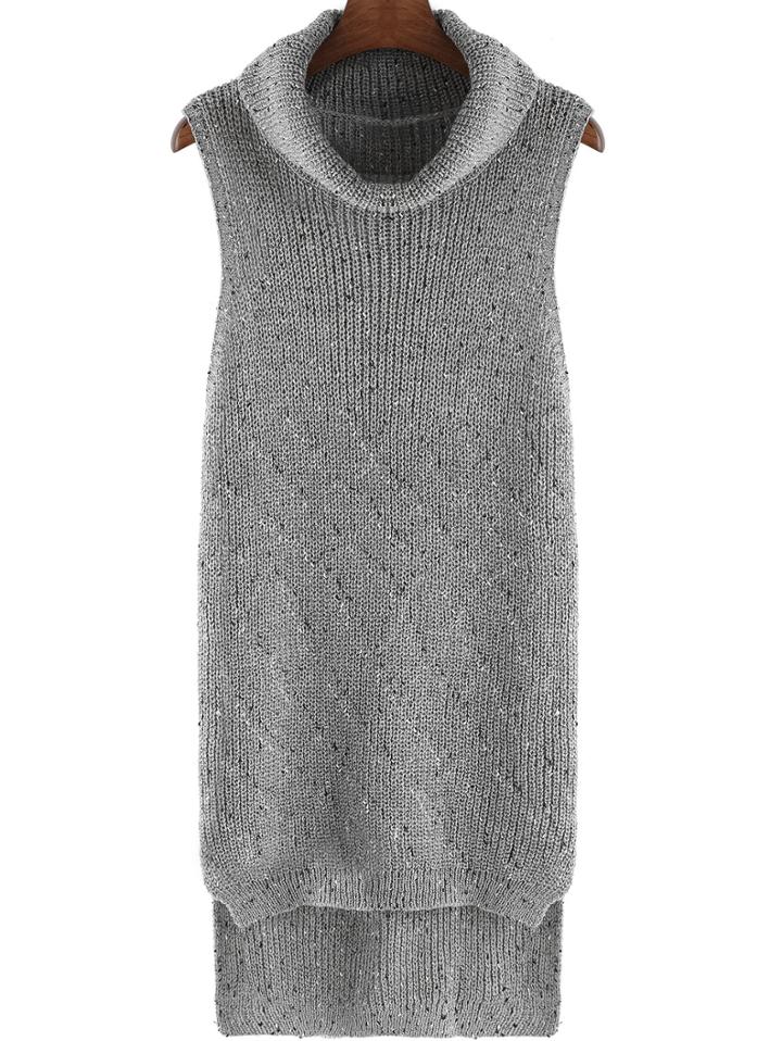 Romwe High Neck Sleeveless Dip Hem Knitwear