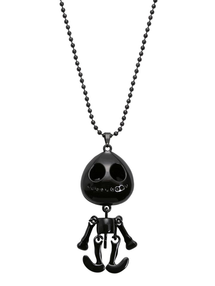 Romwe Black Movable Skeleton Doll Pendant Necklace