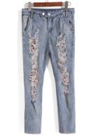 Romwe With Lace Ripped Denim Pant