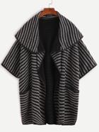 Romwe Striped Shawl Collar Elbow Sleeve Cape Coat