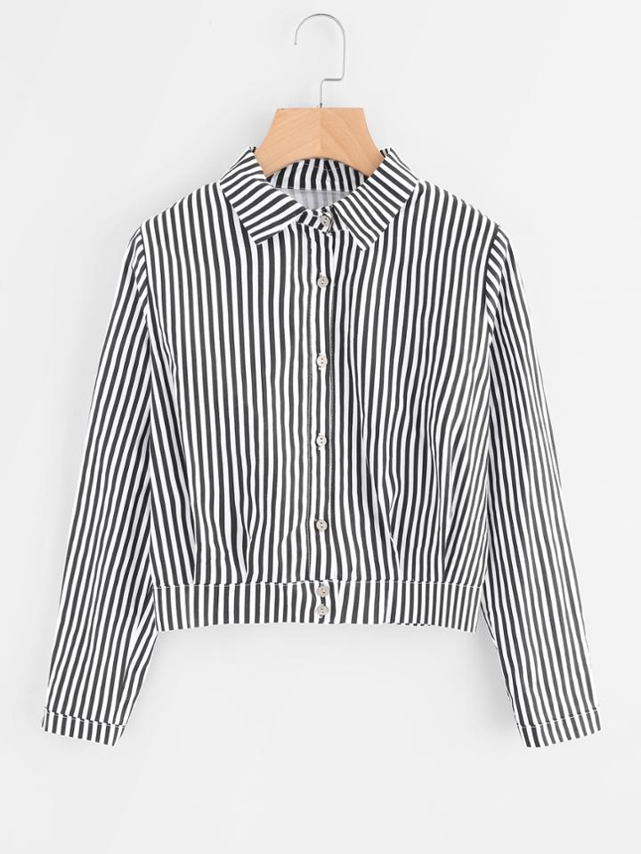 Romwe Single Breasted Striped Shirt