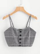 Romwe Single Breasted Plaid Crop Cami Top