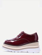 Romwe Burgundy Patent Leather Lace Up Flatform Shoes