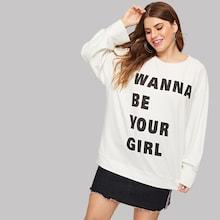 Romwe Plus Letter Print Pullover
