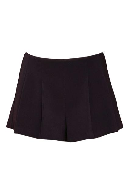 Romwe Pleated Zipped Side Black Shorts