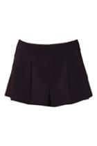Romwe Pleated Zipped Side Black Shorts